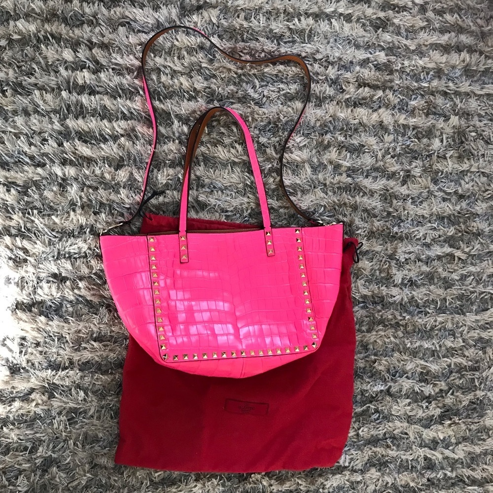 Valentino alligator skin pink/brown reversible bag Limited Collector Piece New - Picture 2 of 7